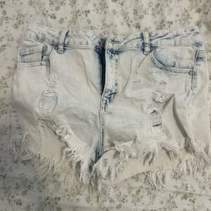 Altar'd State Light Wash Distressed Denim Shorts